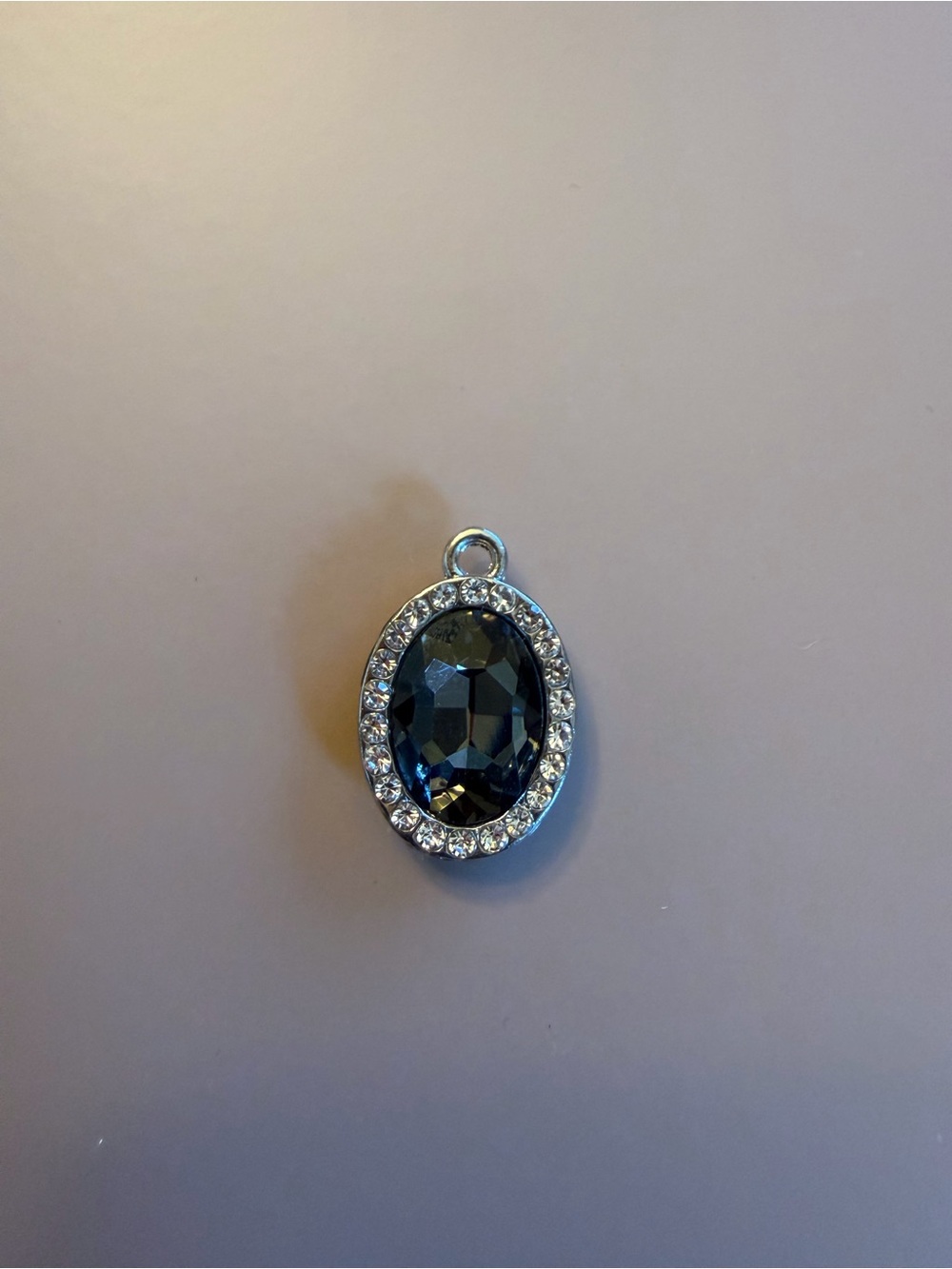 Oval Blue Crystal Pendant Charm with Clear Halo